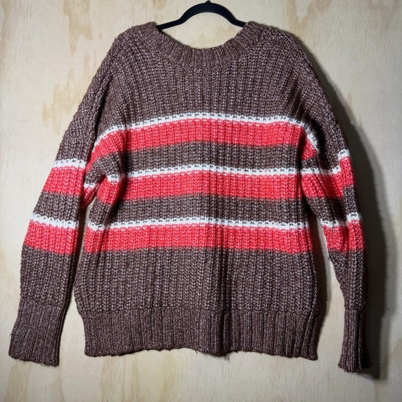 OFFLINE by Aerie Striped Ribbed Knit Crewneck Sweater Women’s Size M Chunky Cozy - Picture 8 of 10